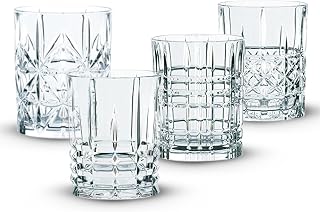 Nachtmann Highland 12-Ounce Whiskey Glass (Set of 4), 4-inch Whiskey Tumbler for Scotch, Rum, Spirits - Classic Barware, Dishwasher Safe Glassware - Classic Collectible Drinkware (Assorted Patterns)