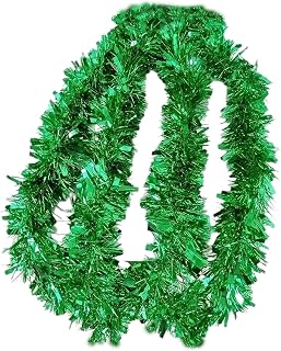 6.56ft Christmas Tinsel Garland Shiny Xmas Tree Tinsel Garland Metallic Twist Hanging Garlands Christmas Streamers for Holiday Party Fireplace Mantle Home Decoration (Green)