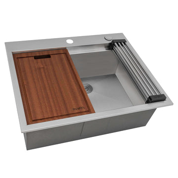 25x20-in 16-Gauge RV Drop in Workstation Kitchen Sink by Ruvati – 25 Inch, Stainless Steel, Model RVH8205