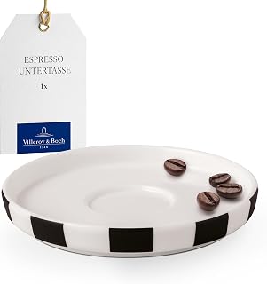 Villeroy & Boch Memphis Collection Mocha/Espresso Saucer, 4.75 in Diameter | Premium Porcelain, Made in Germany, Dishwasher and Microwave Safe, Geometric Black/White Pattern Design
