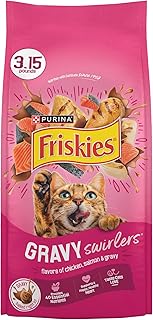 Friskies Purina Dry Cat Food Gravy Swirl'd with Flavors of Chicken, Salmon and Gravy - 3.15 lb. Bag