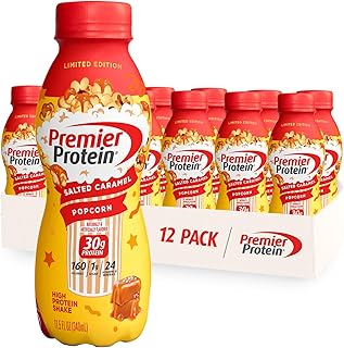 Premier Protein LIMITED EDITION 30g Shake, Salted Caramel Popcorn, 12 Pack | 160 Calories, 24 Vitamins & Minerals, No Added Sugar, Supports Muscle Health, Gluten-Free, 11.5 oz