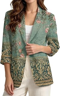 Womens Work Office Blazer Linen Like 3/4 Sleeve