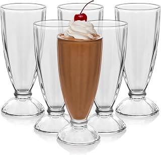 Libbey Fountain Shoppe Milkshake Glasses Set of 6 - Classic Old Fashioned Rootbeer Float Glasses - Glass Ice Cream Cups for Sundaes, Smoothies
