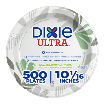 Dixie Ultra 10 Inch Heavy-Weight Paper Plates By GP PRO, Pathways Botanical Design, 500 Count (125 Disposable Plates Per Pack
