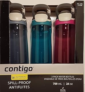 Contigo Autoseal Spill-Proof Water Bottle 24oz, 3 Pack (Stormy Weather, Scuba, Very Berry)