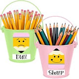 2 Pack Sharp and Dull Pencil Holder, Pastel Pink and Green Metal Pencil Buckets with Stickers for Classroom Pencil Organizer for Teacher Supplies Back to School Classroom Management