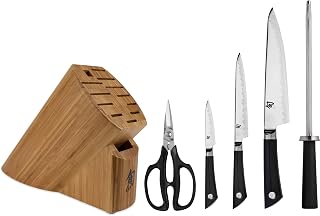 Shun Sora 6 Piece Block Set, Includes 8" Chef, 3.5" Paring, 6" Utility Knives & More, Handcrafted Japanese Knife Set, VG10 Steel Edges and 420J Stainless Steel Blades, Balanced Handles