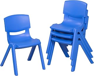 ECR4Kids 12in Plastic School Stack Chair, Classroom Furniture, Blue, 4-Pack