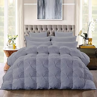 Silver King 5 PC Luxury Bedding Set 600 Thread Count 100% Cotton Set Includes - 1 PC Pinch Pleated Comforter 1 Flat Sheet 1 Fitted Sheet 2 Pillow Cases Soft Sateen Weave Easy Fitted 18" DP