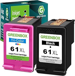 GREENBOX 61XL Ink Cartridges Black/Tri-Color Combo Pack for 61 Ink, 2-Pack | Replacement for HP 61 XL Ink Cartridges for Envy 4500 5530 4502 Officejet 4630 4635 DeskJet 1000 1010 1512 Printer