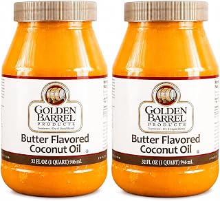 GOLDEN BARREL Butter Flavored Coconut Oil, Healthy Butter Substitute for Cooking & Baking, Movie Theater Style Popcorn Oil, 32 oz (2 pack, 32 oz, Butter)