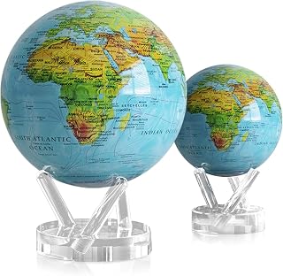 MOVA Globe Bundle – Blue Relief Map 8.5” & 4.5” | Solar-Powered World Globes with Raised Terrain Detail | No Batteries or Wires | Elegant Decor or Educational Gift Set