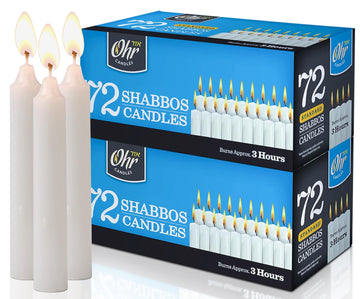 Ohr Candles Shabbat Tapers, 3 Hour Burn, White, 144 Count