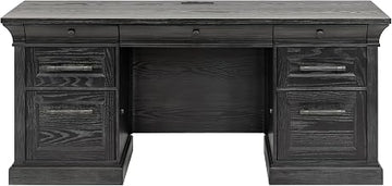 Traditional Wood Executive Desk, Storage Office Credenza, Fully Assembled, Black