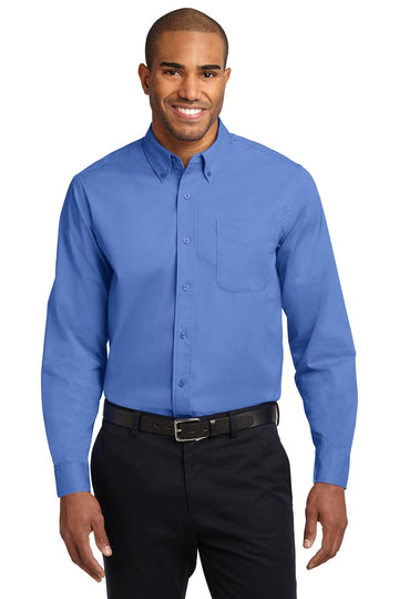 Men's Tall Long Sleeve Easy Care Button-Down Shirt by Port Authority – Cotton, Blue, Model TLS608