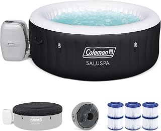 Coleman 4 Person Capacity Inflatable Portable Round Hot Tub with 60 Air Jets, Tub Cover and Pump, Durable Thick Material for Outdoor Use, Black