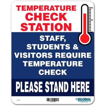 Temperature Check Station Sign by Global Industrial – 8x10 inches, Plastic, Multi-colored, Model GEC670502