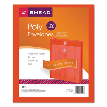 Poly String & Button Envelope 9 3/4 x 11 5/8 x 1 1/4 Red 5/Pack by SMEAD – One Size, Plastic, Red, Pack of 5, Model 89547