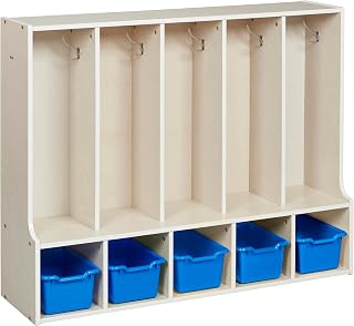 ECR4Kids Streamline 5-Section Toddler Coat Locker with Bench and Bins, Kids Furniture, Blue