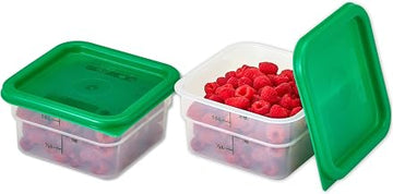 Cambro Food Storage Container with Lid (Microwave Safe and BPA-Free) - 2 Pack - Classic Series Square with Green Lid - 2 QT (Quart) - Commercial Grade for Food Prep (Translucent)