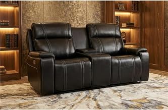 Global Furniture USA U8880 Black Leather Power Console Reclining LOVESEAT with Cooler