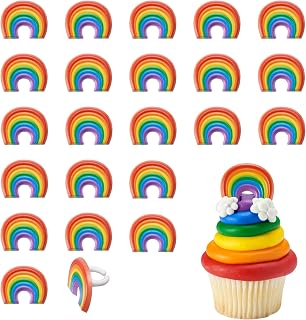DecoPac Rainbow Cupcake Toppers, 24 Multi-Color Cake Decorations, Food Safe Cupcake Rings - 24 Pack