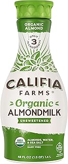 Califia Farms Organic Unsweetened Almond Milk, 48 Oz, Dairy Free, Keto, Vegan, Plant Based, Organic Milk, Non GMO, Low Calorie, USDA Organic