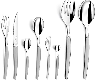 Lou Laguiole Jet Sablé Cutlery Set 74 18/0 for 12 People, Stainless Steel | 74 Piece Cutlery Set for 12 People with Serving Cutlery, 18/0 Stainless Steel, Dishwasher Safe