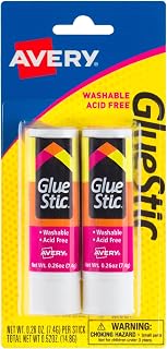 Avery Glue Stick, White, 0.26 oz., Washable, 2 Permanent Glue Sticks (00171)