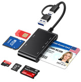 7-in-1 Smart Card Reader with USB-C & USB-A - Military CAC & PIV Card Reader by Tioleje – Black, Model CR375-B-M