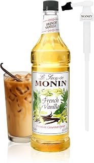 Monin French Vanilla Syrup for Drinks - with Pump - 1 liter / 33.8 fl oz