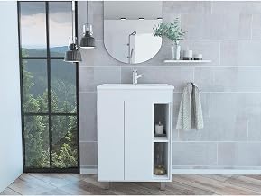 Tuhome 24" Meka Vanity, Two External Shelves, Double Door Cabinet White