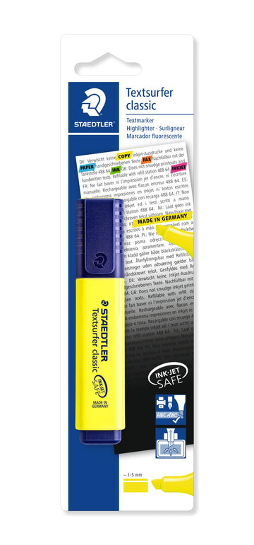 Highlighter: Textsurfer Classic Yellow by STAEDTLER – 1 Count (Pack of 1), Plastic, Yellow, Model 364-1