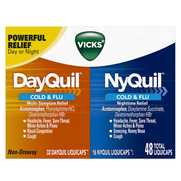 DayQuil & NyQuil Cold & Flu Combo Pack LiquiCaps Combo Pack by Vicks – 48 Count (Pack of 2), Model 778993