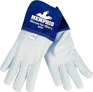 MCR Safety 4850XL Gloves Premium Grain Goatskin MIG/TIG Welder Men's Split Cow Gauntlet Cuff, Natural Pearl, X-Large, 1-Pair