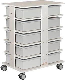 ECR4Kids 20-Compartment Mobile Storage Tower and 20 Cubby Bins, 5x4, Kids Furniture, Light Grey