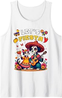 Cat and Dog Sugar Skull Let’s Fiesta Día Los Muertos Costume Tank Top