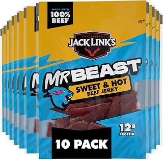 Jack Link's MrBeast Sweet & Hot Beef Jerky - (10 Pack) 1.25 oz | Bag - Ready to Eat Protein Snacks - 12g Protein per Serving - Made with 100% Real Beef