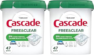 Cascade Free & Clear Dishwasher Pods, Dishwasher Detergent, Dish Detergent Soap, Unscented, 47ct (Pack of 2)