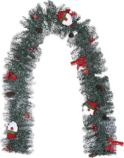 2.7m LED Xmas Fireplace Decor Pre Lit Garland Door Wreath (D) (White) | 2.7m LED Xmas Fireplace Decor, 50 Lights, Pre Lit PVC Garland, Hanging Pendant Festive Door Wreath Indoors Outdoors (White)