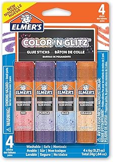 Elmer's Color 'N Glitz Glue Sticks, 0.21gm, Asst, Pack of 4