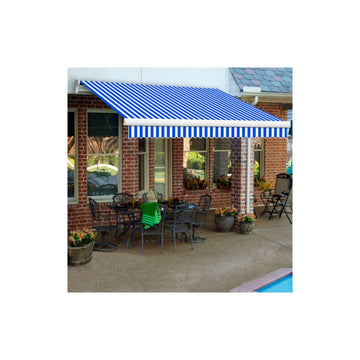 Retractable Awning Left Motor 24'W x 10'D x 10" H Blue/White by Awntech – Aluminum, Bright Blue/White, Model MTL24-12-BBW