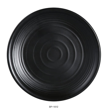 Asian Style Black Pearl Melamine with Matting Surface 12" ROUND PLATE box of by Yanco – Large, Melamine, Black, Pack of 12, Model BP-1012