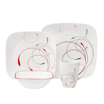 Square 16-Piece Dinnerware Set by Corelle – 16-Piece, Porcelain, Red, Pack of 16, Model 1101529