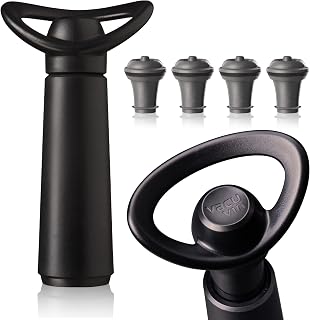 Vacu Vin Concerto Wine Saver Pump – Wine Bottle Stopper with 4 Vacuum Stoppers – Preserver Wine Stopper for Red or White Wine – Wine Accessories to Keep Wine Fresh – Black