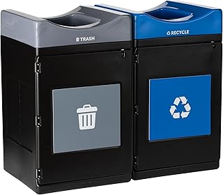 Commercial Zone Avante™ Series Made in The USA, Black Dual-Stream, Trash and Recycling Center 55-Gallon Square, Open Top