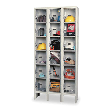 Safety View Plus 6-Tier Locker - 12X15x12" Openings - 3 Lockers Wide - Set-Up - Parchment by Hallowell – 16"L x 37"W x 78"H, Steel frame/polycarbonate doors, Model USVP3258-6A-PT