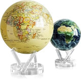 MOVA Globe Bundle – Antique Yellow Political Map 8.5” + Earth with Clouds 4.5” | Solar-Powered Rotating Globes | No Batteries or Cords | Vintage Meets Natural Earth Decor Gift