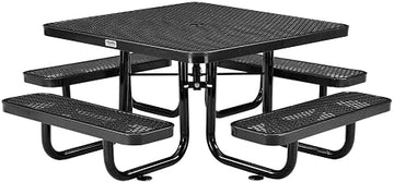 Global Industrial 46" Square Kids Picnic Table, Expanded Metal, Black | Thermoplastic Coating, Attached Benches, 1-1/2†Umbrella Pole Hole, Outdoor-Rated, 1000 lb capacity